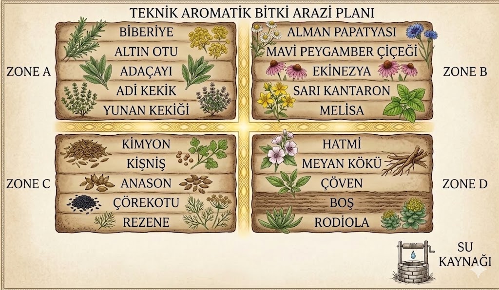 Teknik aromatik bitki arazi planı